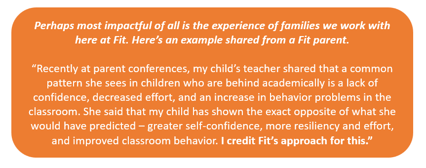 Quote from a parent about how Fit Learning improved her child's self-confidence